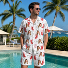 Real-life photo of someone wearing Men's Yule Pouches Custom Face Shirt & Shorts Set — custom faces printed all-over