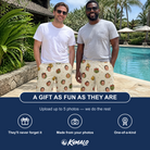 Friends in matching Men's Chime Charms Custom Face Beach Shorts — a group gift photo