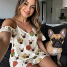 Selfie with the pet whose face is printed all over this Women's Chime Charms Custom Dog Face Off-Shoulder Dress