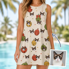 Woman wearing Women's Chime Charms Custom Cat Face Tank Dress — custom faces printed all-over