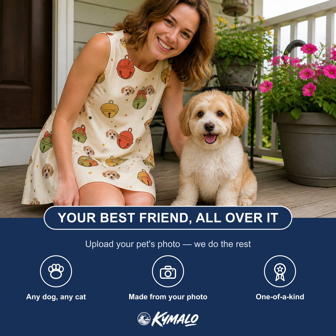 Friends in matching Women's Chime Charms Custom Dog Face Tank Dress — a group gift photo