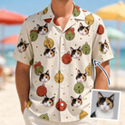 Man wearing Men's Chime Charms Custom Cat Face Hawaiian Shirt — custom faces printed all-over