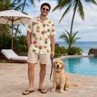 Full-length photo with the pet printed all over this Men's Chime Charms Custom Dog Face Hawaiian Shirt