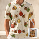 Man wearing Men's Chime Charms Custom Cat Face Polo Shirt — custom faces printed all-over