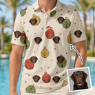 Man wearing Men's Chime Charms Custom Dog Face Polo Shirt — custom faces printed all-over