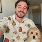 Selfie with the pet whose face is printed all over this Men's Chime Charms Custom Dog Face Polo Shirt