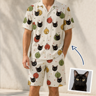 Man wearing Men's Chime Charms Custom Cat Face Shirt & Shorts Set — custom faces printed all-over