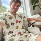 Selfie with the pet whose face is printed all over this Men's Chime Charms Custom Cat Face Shirt & Shorts Set