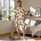 Full-length photo with the pet printed all over this Men's Chime Charms Custom Cat Face Shirt & Shorts Set