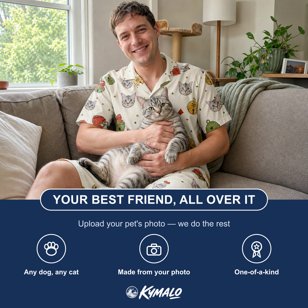 Friends in matching Men's Chime Charms Custom Cat Face Shirt & Shorts Set — a group gift photo