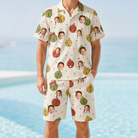 Model wearing Men's Chime Charms Custom Face Shirt & Shorts Set printed with kids' faces