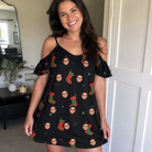 Real-life photo of someone wearing Women's Stocking Stuffer Custom Face Off-Shoulder Dress — custom faces printed all-over