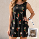 Woman wearing Women's Stocking Stuffer Custom Cat Face Tank Dress — custom faces printed all-over