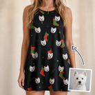 Woman wearing Women's Stocking Stuffer Custom Dog Face Tank Dress — custom faces printed all-over