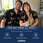 Friends in matching Men's Stocking Stuffer Custom Cat Face Hawaiian Shirt — a group gift photo