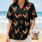 Woman wearing Women's Stocking Stuffer Custom Cat Face Hawaiian Shirt — custom faces printed all-over