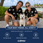Friends in matching Women's Stocking Stuffer Custom Dog Face Hawaiian Shirt — a group gift photo