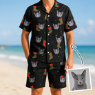 Man wearing Men's Stocking Stuffer Custom Cat Face Shirt & Shorts Set — custom faces printed all-over