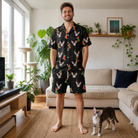 Full-length photo with the pet printed all over this Men's Stocking Stuffer Custom Cat Face Shirt & Shorts Set