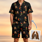 Man wearing Men's Stocking Stuffer Custom Dog Face Shirt & Shorts Set — custom faces printed all-over