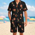 Model wearing Men's Stocking Stuffer Custom Face Shirt & Shorts Set printed with kids' faces