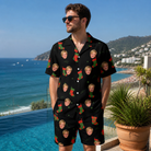 Real-life photo of someone wearing Men's Stocking Stuffer Custom Face Shirt & Shorts Set — custom faces printed all-over