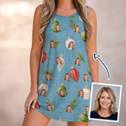 Woman wearing Women's Glimmer Globes Custom Face Tank Dress — custom faces printed all-over