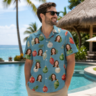 Real-life photo of someone wearing Men's Glimmer Globes Custom Face Hawaiian Shirt — custom faces printed all-over