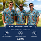 Friends in matching Men's Glimmer Globes Custom Face Hawaiian Shirt — a group gift photo
