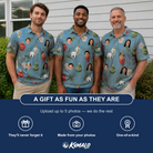 Friends in matching Men's Glimmer Globes Custom Face Polo Shirt — a group gift photo