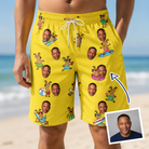 Man wearing Men's Antler Antics Custom Face Beach Shorts — custom faces printed all-over