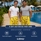 Friends in matching Men's Antler Antics Custom Face Beach Shorts — a group gift photo