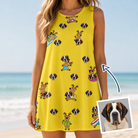 Woman wearing Women's Antler Antics Custom Dog Face Tank Dress — custom faces printed all-over