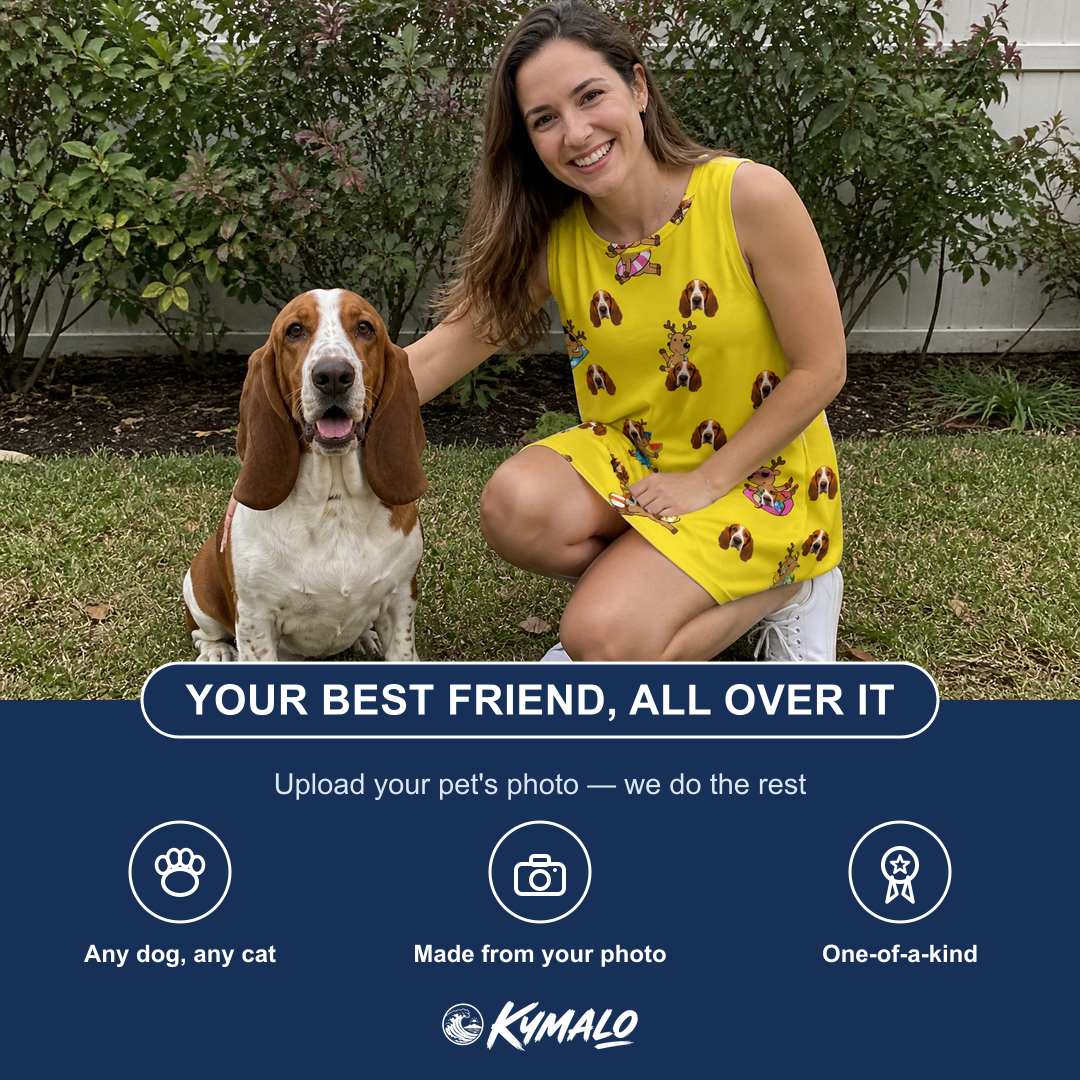Friends in matching Women's Antler Antics Custom Dog Face Tank Dress — a group gift photo
