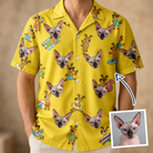 Man wearing Men's Antler Antics Custom Cat Face Hawaiian Shirt — custom faces printed all-over