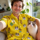 Selfie with the pet whose face is printed all over this Men's Antler Antics Custom Cat Face Hawaiian Shirt