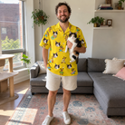 Full-length photo with the pet printed all over this Men's Antler Antics Custom Cat Face Hawaiian Shirt