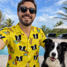 Selfie with the pet whose face is printed all over this Men's Antler Antics Custom Dog Face Hawaiian Shirt