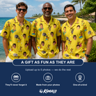 Friends in matching Men's Antler Antics Custom Face Hawaiian Shirt — a group gift photo