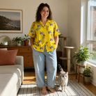 Full-length photo with the pet printed all over this Women's Antler Antics Custom Cat Face Hawaiian Shirt
