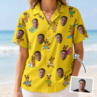 Woman wearing Women's Antler Antics Custom Face Hawaiian Shirt — custom faces printed all-over