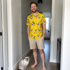 Full-length photo with the pet printed all over this Men's Antler Antics Custom Cat Face Polo Shirt