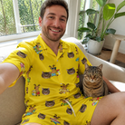 Selfie with the pet whose face is printed all over this Men's Antler Antics Custom Cat Face Shirt & Shorts Set
