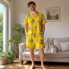 Full-length photo with the pet printed all over this Men's Antler Antics Custom Cat Face Shirt & Shorts Set