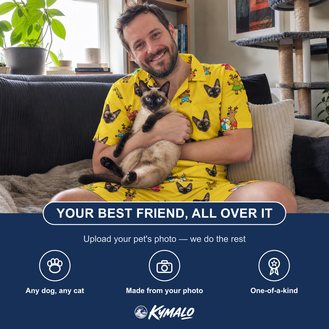 Friends in matching Men's Antler Antics Custom Cat Face Shirt & Shorts Set — a group gift photo