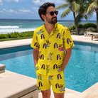 Real-life photo of someone wearing Men's Antler Antics Custom Face Shirt & Shorts Set — custom faces printed all-over