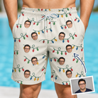 Man wearing Men's Twinkle Tangled Custom Face Beach Shorts — custom faces printed all-over