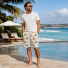 Real-life photo of someone wearing Men's Twinkle Tangled Custom Face Beach Shorts — custom faces printed all-over