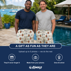 Friends in matching Men's Twinkle Tangled Custom Face Beach Shorts — a group gift photo