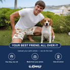 Friends in matching Men's Twinkle Tangled Custom Dog Face Beach Shorts — a group gift photo